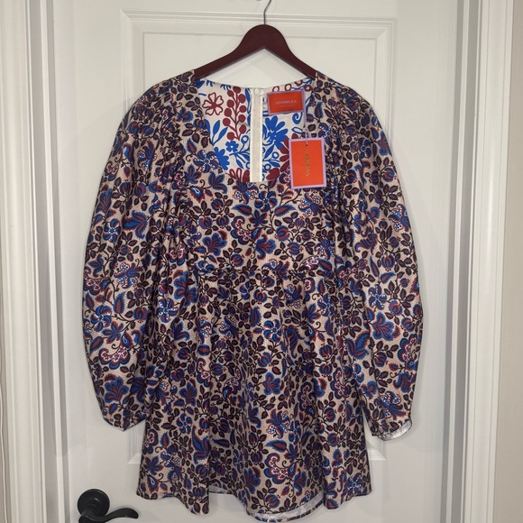 La Double J Dolly Floral Ortica Blue Print Puff Sleeve A Line Dress - Picture 5 of 15